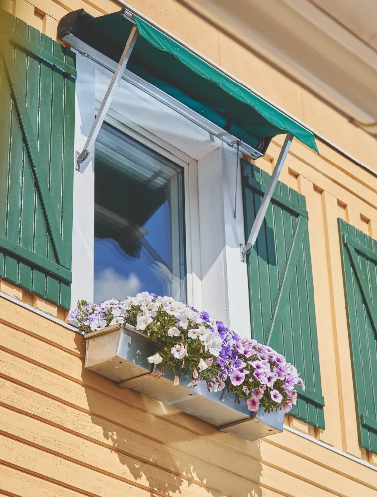 Fönster med blommor på Karaktärshotellet